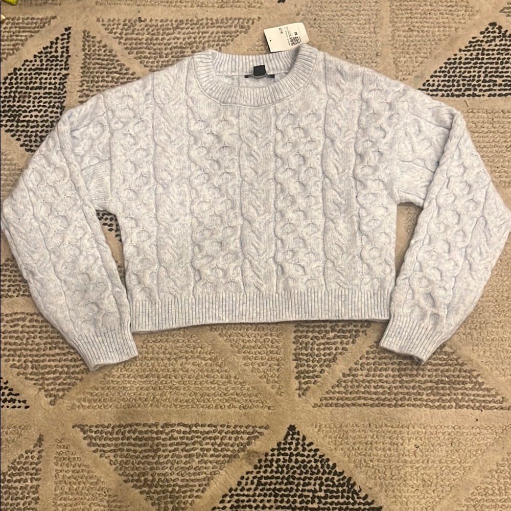 Forever 21 Light Blue Crew Neck Cable Knit Sweater